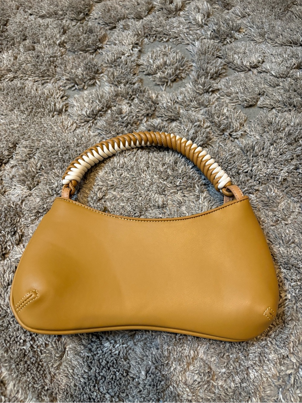 Antik Kraft Mustard Tan Shoulder Bag with Braided Cream Handle